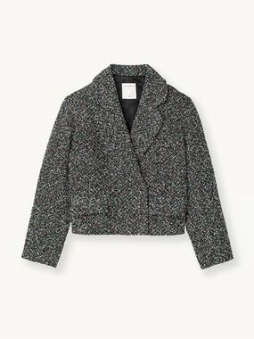 Sandro Black Multi Tweed Cropped Double-Breasted Jacket